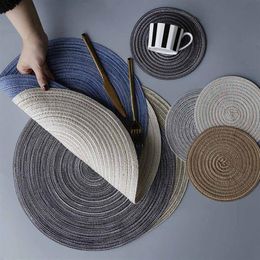 Round Design Table Ramie Insulation Pad Solid Placemats Linen Non Slip Table Mat Kitchen Accessories Decoration Home Pad193D