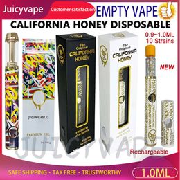 Original NEW Colourful California Honey with box Disposable Pens 1.0ml Black Gold Vaporizers Empty E Cigarettes Rechargeable Battery Pure Thick Oil Packaging Bag