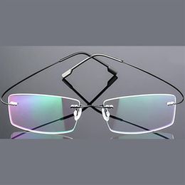 Sunglasses High Quality Rimless Pochromic Reading Glasses Men Women Progressive Multifocal Anti Blue-ray Presbyopic Titanium236M