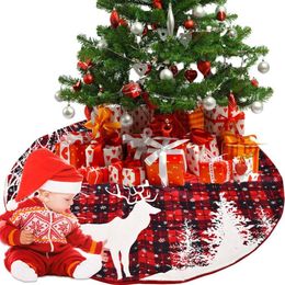 Newest Elk Lattice Printed Christmas Tree Skirt Decoration 122cm Xmas Trees Apron Dress Ornaments245L