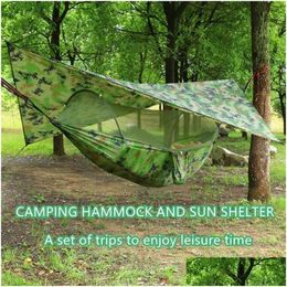 Hammocks Pop-Up Portable Cam Hammock With Mosquito Net And Sun Shelter Parachute Swing Hammocks Rain Fly Canopy Drop Delivery Home Gar Dh1S3