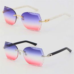 Whole Metal Rimless Large Sunglasses White Black Marbling Arms Plank Glasses 8200762 High quality Sun glasses Fashion Cat Eye 308N