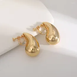 Backs Earrings Vintage Chunky Dome Drop Clip On For Women Golden Glossy Colourful Teardrop Non Pierced 2024 Trendy Jewellery