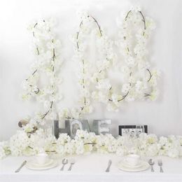 Decorative Flowers & Wreaths 2Pcs Artificial Cherry Blossom Vine White Petal Forever Plants Garland For Home Decoration Wedding Pa220H