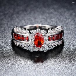 Cluster Rings Red Crystal Wedding Cubic Zirconia Finger Engagement Ring Jewelry For Women