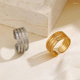 Cluster Rings ANENJERY 316L Stainless Steel Multi Layer Textured Open Ring For Women Simple Trendy Party Jewelry Accessoires