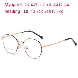 -0 5 -0 75 To -4 0 Stainless Steel Nearsighted Glasses Women Men Metal Polygon Prescription Eyeglasses 1 0 1 5 4 0 Sunglasses262w