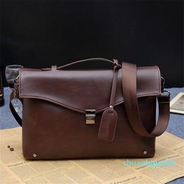 Designer- Men's Leather Shoulder Messenger Bags Business Work Bag Laptop Briefcase Handbag Colour Black Coffee243M