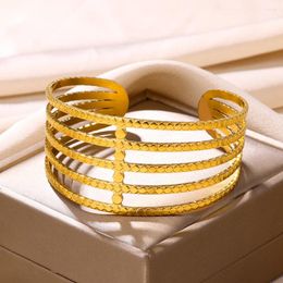 Bangle Stainless Steel Oval Bracelets For Women 18 K Gold Colour Hollow Opening Bracelet Aesthetic Punk Jewellery Accesorios Para Mujer
