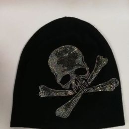 Beanie/Skull Caps Hip-hop Harajuku Punk Gothic Black Skull Rhinestone Knitted Beanie Hats Y2K Women Girls Kpop Streetwear Rock Casual Caps 231208