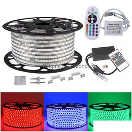 Led Strips 5050 Rgb Strip Light 110V 220V 60Led/M Ip65 Waterproof Lamp For Living Roomaddpower Supplyaddir Remote Control Drop Deliv Dh0U6