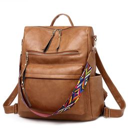 Vintage Women PU Leather Backpack High Quality Large Capacity Travel Shoulder School Bags Mochila Women Solid Crossbody Bag A1113216L