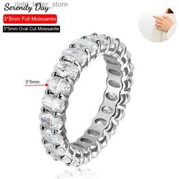 With Side Stones Serenity Day 6.6cttw Real D Color 3*5mm Oval Cutting Full Moissanite Row Rings For Women S925 Sterling Silver Bands Fine Jewelry YQ231209