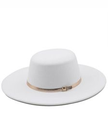 Berets 95CM Wide Brim Top Hat Panama Solid Felt Fedoras With Bow For Women Artificial White Wool Blend Jazz CapBerets BeretsBeret1389630
