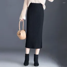 Skirts 2023 Women Office Skirt Spring Autumn Sexy Warm Knitted Knee-length Pencil S Ladies High Waist Elegant Party T796