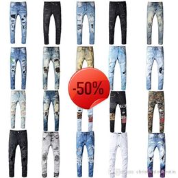 50 off~Jeans Clothing Men Women T Shirts Panther Print Army Green Destroyed Mens Slim Denim Straight Biker Skinny Pants