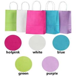 50PCS DIY Multifunction soft Colour paper bag with handles 21x15x8cm Festival gift bag High Quality shopping bags kraft paper3340