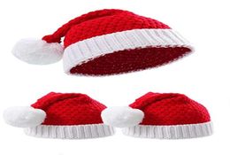 Santa Hat Christmas Party Red White Knitted Winter Pom Beanie Caps Soft for Boys Girls Adults4144611