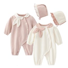 Rompers Autumn Winter born Baby Girls Clothes Thicken Fleece Warm Rabbit Jumpsuit Set Hats 231208