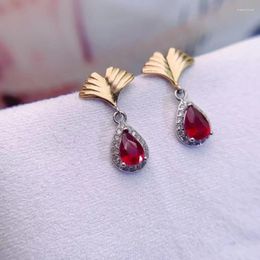Hoop Earrings Design Styel Ruby Stud For Office Woman 4mm 6mm Total 0.8ct Heated Natural 925 Silver With Gold Plating