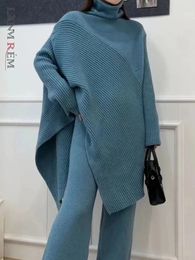 Women s Two Piece Pants LANMREM Fashion Knitwear Set Bat Sleeve Loose Irregular Mid Length Sweater Wide Leg Two piece Clothing 2DA2193 231208