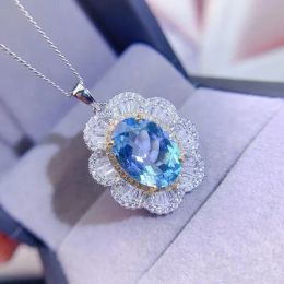 6ct Sky Blue Topaz Pendant for Party 10mmx14mm VVS Natural Topaz Necklace Pendant Keep Shining 3 Layers 18K Gold Plating