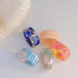 Cluster Rings Round Acrylic Ring 2023 Trendy Korean Vintage Transparent Colorful Resin For Women Finger Jewelry Boho Couple Gifts