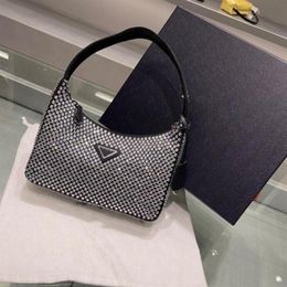 Purse Re-edition Crystal Shoulder Silver Black Satin Hobo Bag Mini Diamond Party Women Dumpling Handbag Cross Body Bling Bling Bag268V