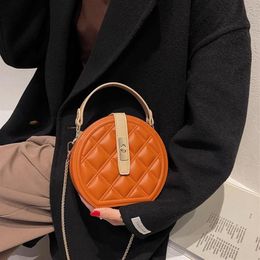 Evening Bags 2022 Women Small Round Box Designer High Quality PU Leather Plaid Handbag Orange Green Chain Shoulder Clutch234b