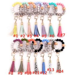 14Styles Silicone Bead Bracelets Beech Tassel Key Chain Pendant Leather Bracelet Women's Jewellery P168