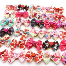 Dog Apparel 10/20 Pcs Pet Ribbon Hair Valentine's Day Rubber Band Accessories Cute Bows Elastic