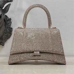 Rhinestone Hourglass Bag Top Quality Shimmer Crossbody Crescent Bag Handbag Women Hobo Purses Real Genuine Leather Diamonds Should277I