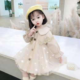 Tench Coats Trench Girls Windbreaker Coat Spring Autumn Children Clothing Doll Collar Mesh Yarn Baby Middle Length 2023 Tops