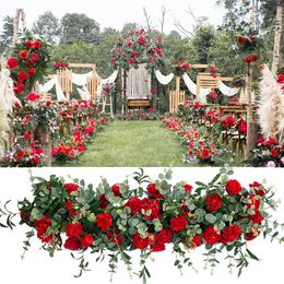 100cm Artificial Flower Row Wedding Flower Wall Silk DIY Peony Rose Stage Arrangement Decoration Wedding Iron Arch Backdrop298S
