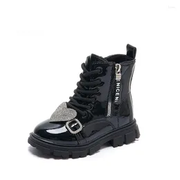 Boots Children Ankle Side Zipper Rhinestones Love 2023 Girls Drop Simple Non-slip Princess Catwalk Kids Shoes PU