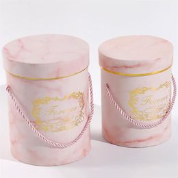 Marble Round Flower Box Lid Hug Florist Packaging Paper Bag Gift Candy DOOKIES For Party Wedding 2 Size Wrap292W