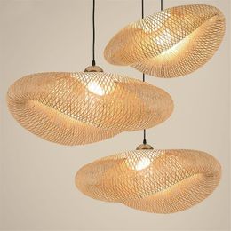 Modern Bamboo LED Pendant Lights Asia Wood Pendant Lamp Living Room Diningroom el Restaurant Kitchen Indoor Deco Hanging Lamp214e