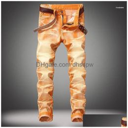 Men'S Jeans Mens Fashion Colored Men Casual Coated Wash Straight Slim Pleated Biker Jean Pants Male Denim Trousers Brand Plus Size 4 Dh21P