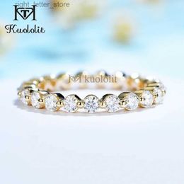 With Side Stones Kuololit 585 14K 10K White Gold Bubble Ring for Women 2.5mm Round Cut Moissanite Solitaire Eternity Full Band for Engagement New YQ231209