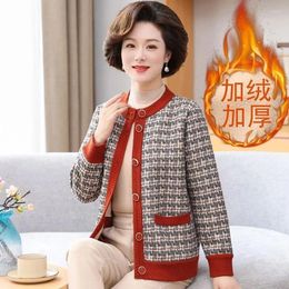 Women's Jackets 5XL Large Size Elderly People Fleece Short Jacket Spring Autumn Print Plush Cardigan Botton Coat Grandmather Warm Overcoat