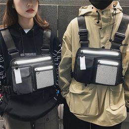 Reflective strip Streetwear Fashion Chest Rig Bag Women Waist Bag Men Hip hop Functional Tactical Chest Bags Vest Purse New257k