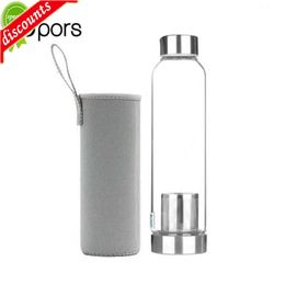 Upgrade Upors 550ml High Temperature Resistant Glass Sport Water Bottle with Tea Infuser + Protective Bag Water Bottle