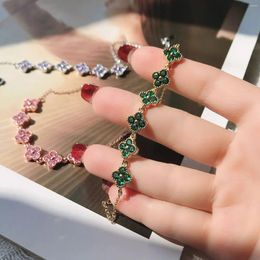 Link Bracelets Lihua Summer Four-leaf Clover Colour Treasure Zircon Bracelet Plated 18k Simple Cherry Blossom Powder Fashion Hand Decoration