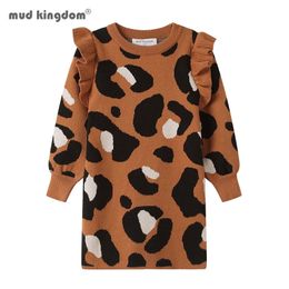 Girls Dresses Mudkingdom Toddler Sweater Dress Ruffle Long Sleeve Christmas for Girl Clothes Leopard Holiday Winter Clothing 231208
