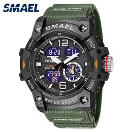 SMAEL Dual Time Men Watches 50m Waterproof Military Watches for Male 8007 THOCK Resisitant Sport Watches Gifts Wtach 2204213333