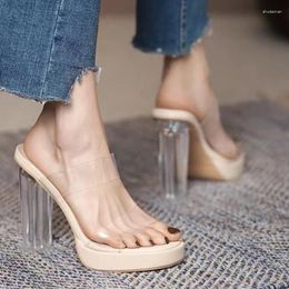 Slippers Female Transparent Sandals Summer Thick Heel Shoes High Heels Crystal Lightweight Party Pantufa Feminina