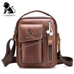 Evening Bags LAOSHIZI Cowhide Leather Men Shoulder Crossbody Bag Vintage Mini Briefcase Handbags For Male Messenger Flap Clutch Purse JYN010 231208