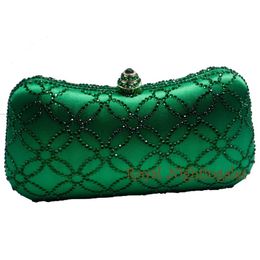 Whole-Flower Emerald Dark Green Rhinestone Crystal Clutch Evening Bags for Womens Party Wedding Bridal Crystal Handbag and Box274d