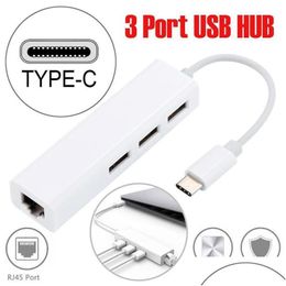 Networking Hubs Usb3.1 Type-C To Rj45 Ethernet Network Card Lan Adapter 3 Port Usb 3.1 Hub For Book Tablet Pc Phone Drop Delivery Comp Otqsb