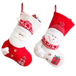 Large Red White Knitted Christmas Stocking Santa Claus Fireplace Decor Socks Xmas Gift Bags Candy Holder Decor For Home